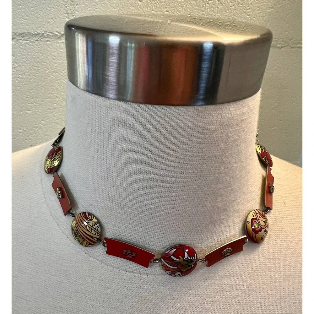 Enameled‎ Copper Asian Inspired Artisan Handcrafted Necklace & Earrings
